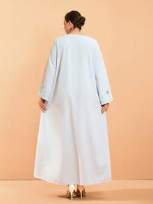Plus Size New Arrival V-Neck Mature Large Women's Arabic Burqa Embroidery Long Sleeve Modest Abaya - Light Grey - View 2