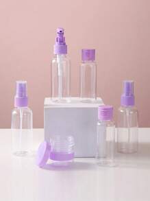 7pcs Travel Organizer Cosmetic Containers Set, Portable Skincare & Cleaning Kit, Refillable Empty Bottles