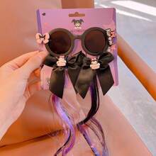 Sanrio 3pcs Sanrio Cartoon Hair Clip Sunglasses Hair Clip Set Sweet Bubble Wig Braid Cute Round Frame Sunglasses UV Blocking Party Hair Accessories Sunglasses Set