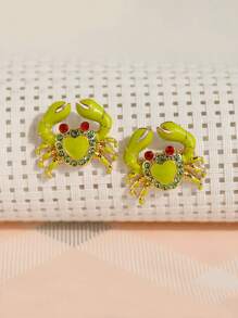 1 par de pendientes con diseño de cangrejo con forma de corazón, pendientes de animal marino 3D, adecuados para el uso en vacaciones y viajes de las mujeres