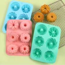 多色 1 件 6 腔各种形状 Savarin 蛋糕模具、不粘硅胶模具、花漩涡蛋糕模具、装饰烘焙工具，是制作蛋糕甜点装饰的绝佳选择。 - 彩色 - 查看 9
