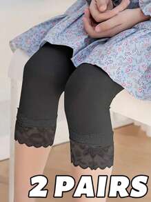 2/3/4/5 Pairs Lace-Trimmed Candy Color Girls 3/4 Leggings & Capri Shorts, Spring/Summer