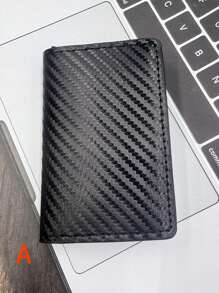 1 pieza Billetera de moda para hombre, Estuche de tarjetas de fibra de carbono de 3 colores, Soporte de tarjeta de aleación de aluminio con apertura automática, Billetera de tarjeta antirroba y antidesmagnetización, Blindaje formal/de negocios