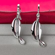 925纯银镀金扭叶吊坠耳环饰品女士珠宝时尚婚礼订婚派对礼物 - 銀色 - 查看 5