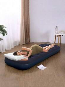 Single Size Air Mattress For Inflatable Portable Blow Up Mattresses With Flocked Top Foldable Air Bed For Tent Camping Home Travel Backpacking(Inflator Tools Not Included) - Blue - View 3