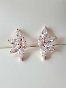 rakol 2pcs Rose Gold Cubic Zirconia Decorated Stud Earrings - Rose Gold - View 4