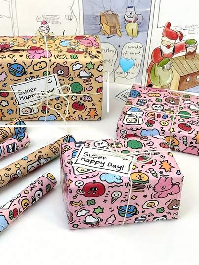 3 件，可爱动物包装纸 - 大号纸，非常适合生日、圣诞节和情人节礼物 | 熊猫主题派对装饰