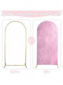 1 pieza Cubierta de arco de poliéster texturizada color rosa, para soporte de fondo en forma de arco, adecuada para cumpleaños, ceremonias, bodas, fiestas de graduación, decoración de eventos, rosa y negro