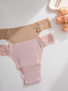 5pcs/Pack Women's Lace Patchwork Breathable Seamless Bikini Panties, Sexy & Comfortable