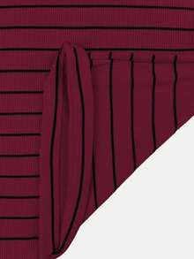 K&K FASHION SHEIN Ribbed Striped T-Shirt - Granate - Ver 6