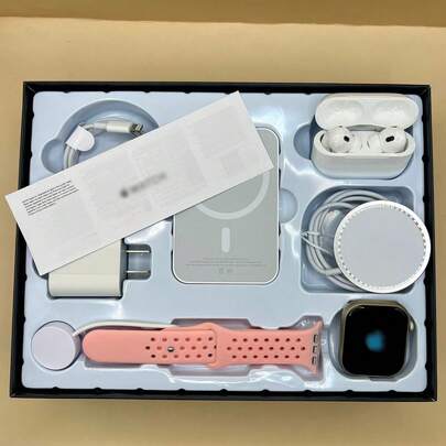 KIT NK SMARTWATCH SERIE 9 CON ACCESORIOS , CARGADOR AUDIFONOS BLUETOOTH, BATERIA PORTATIL MAGSAFE, RELOJ INTELIGENTE CUENTA PASOS CALORIAS Y MONITOREA EJERCICIOS Y RITMO CARDIACO