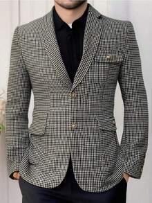 I FineLong Retro Plaid Pattern Casual Jacket For Men - Brown - View 1