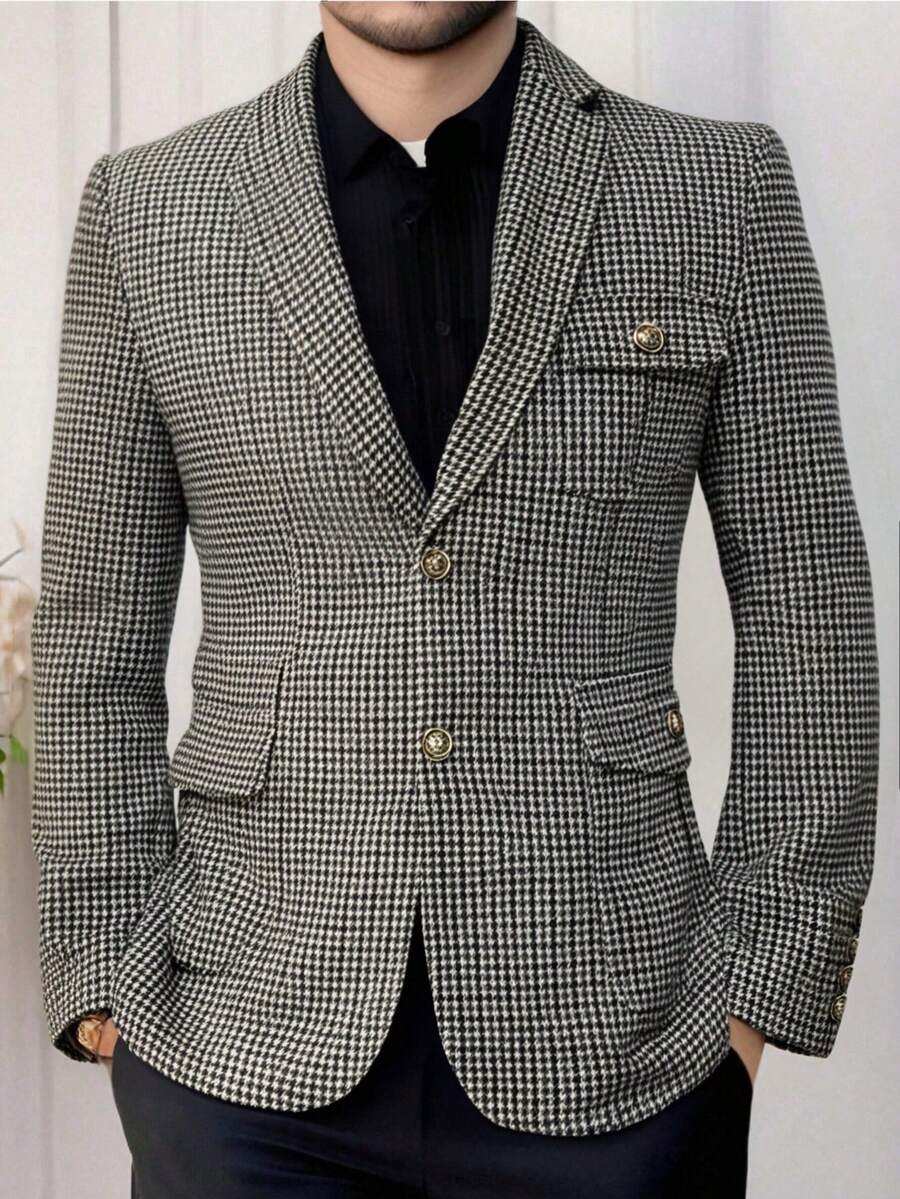 I FineLong Retro Plaid Pattern Casual Jacket For Men - Brown - View 1