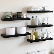 Superlele 5pcs Floating Shelves For Wall, Black Shelves Wall Mounted Shelf With Invisible Bracket For Bathroom, Living Room, Bedroom, Kitchen, Office Decor, Room Decor, Bathroom Decor Back To School