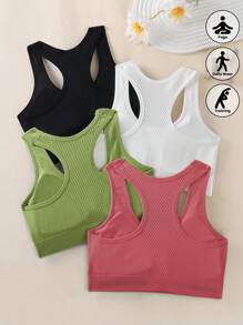 4pcs Casual Sports Bras For Women, Criss Cross Back Design Fitness Yoga Running Crop Tops