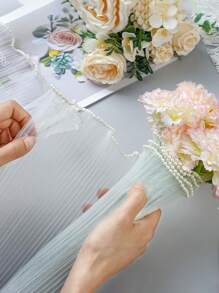 4Yards Pearl Edge Flower Wrapping Mesh Paper,Bouquet Packaging Paper Wrinkled Wavy Net Yarn For DIY Crafts Valentine's Day Birthday Favor Decor, Florist Supplies Wedding Gift Packaging Valentine Day Mother's Day Graduation