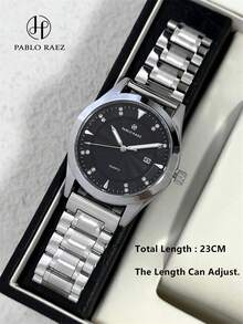 PABLO RAEZ 1pc Stainless Steel Men's Watch Black Suit Gentleman Wristwatch Top Brand New Luxury 50M Water Resistant Silver Color Jewelry Non Tarnish Simple Calendar Clock Men's Solid Bracelet Steel Chain Quartz Watch Fashion Diamond Scale High Level Business Wristwatch For Daliy Use Luminous Hand Gift For Father Or Male Friends Birthday Graduation Wedding Presents