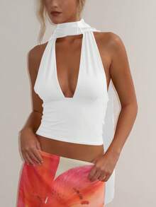 女士夏季系带露背吊带短款背心优雅性感派对上衣