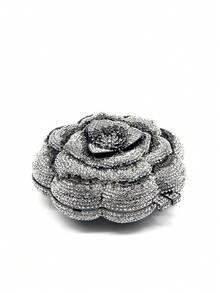 迷你优雅手拿包，饰以水晶花朵珠宝设计，适合正式晚宴、派对和盛大庆典；奢华金属水晶手工手拿包，女士专属；全水晶晚宴手拿包，新颖闪耀，适合新娘；送给她的最佳礼物