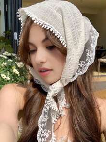 1pc Women's Lace Triangular Scarf, Lightweight Breathable Summer Headband, French Style Hair Accessories