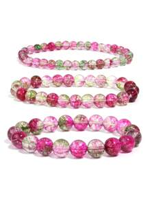 1 pieza Pulsera elástica con cuentas de estilo bohemio con sandía y cuarzo fantasma, cuentas redondas de piedras naturales, accesorio diario y festivo para mujer, se ajusta a todas las estaciones