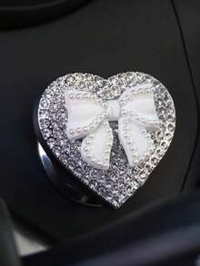 1pc Car One Key Start Protection Cover Sticker With Diamond Studded Heart-Shaped Metal Ignition Switch Button Decoration Ring - one-size - View 4