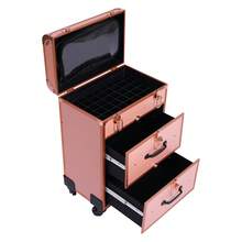Trolley per il trucco con ruote, grande trolley per cosmetici con serrature, borsa per il trucco con divisori, organizer per cosmetici per trucco e nail art in viaggio, per acconciature.