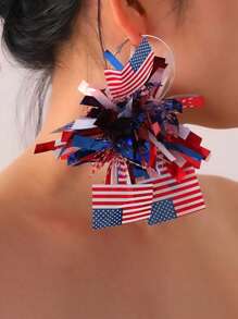 2 pièces Boucles d'oreilles à feux d'artifice larges et brillantes, boucles d'oreilles de fête exagérées de style de rue rouges/blanches/bleues, boucles d'oreilles pour femmes avec ambiance de festival
