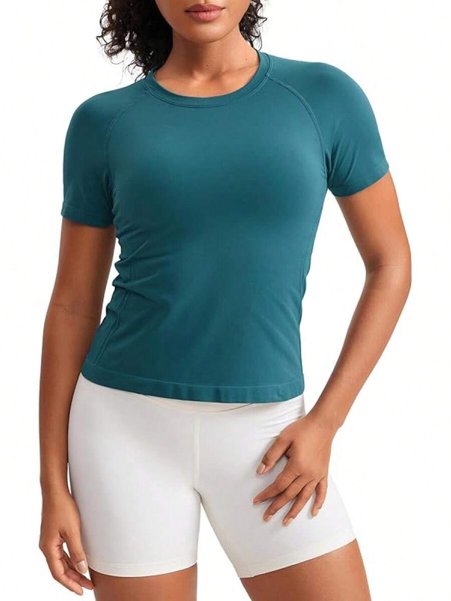 CRZ YOGA Seamless Short Sleeve Shirts For Women Breathable Running Workout Tops Athletic Gym Yoga Basic T-Shirts - màu xanh lá - Xem 1