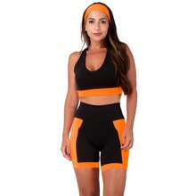WOMEN'S GYM SET HIGH WAIST BERMUDA SHORTS WITH SIDE POCKETS AND TOP