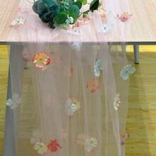 1pc Pleated Table Runner, Semi-Transparent Balinese Crepe Cloth Table Runner, Boho Chic Polyester Table Runner, Suitable For Wedding Table Decor, Bohemian Country Party, Bridal Shower Decoration