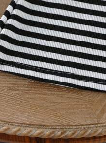 Mädchen Spitzen gesäumtes ärmelloses Top mit Schleife + gestreifte schwarz-weiße ausgestellte Hose Sommeroutfit