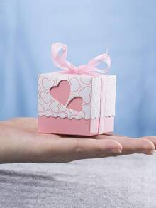10/20 件粉色小心形设计礼盒，带丝带，适用于婚礼、婴儿洗礼、生日回礼盒