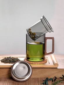 1 pieza Tetera de vidrio de 13.5 Oz/400 Ml con infusor, tetera de vidrio, infusor de té para hojas sueltas, hervidor de té con infusor, taza con tapa para infusión con mango de madera sólida, apta para microondas, adecuada para té, café, leche, sala de estar, cocina, oficina, fiesta de té, regalo ideal