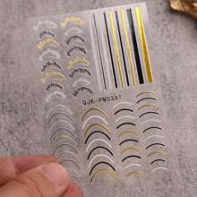 6 Pieces Of Black And White Hot Stamping Simple Geometric Lines French Nail Art Stickers Disposable Self-Adhesive Backing Adhesive Women DIY Art Decoration Accessories Nail Stickers