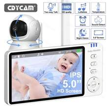 CDYCAM New 5.0 Inch Wireless Video Baby Monitor IPS Screen With Nanny PTZ Camera Two Way Audio VOX Lullaby Camera Wireless Protection Detection Smart Nanny Camera Electronic Baby Mother Kids Two-Way Audio Night Vision Cry Babies Feeding With Temperature Display Screen With Long Battery Life Night Vision USB Charge