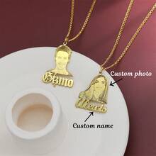 Custom Portrait Real Picture Necklace, Engraved Photo Necklace, Customized Picture Necklace, Memorial Necklace, Keepsake Jewelry, Gift For Her, Mother's Day Gift - Gold - View 1