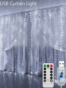 Guirlande lumineuse à rideau à LED avec 8 modes et télécommande USB pour mariage, Noël, décoration de la maison et des festivals