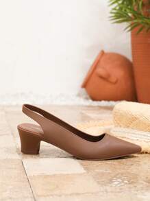 Women's Casual Pointed Toe High Heel Shoes, Chunky Heel Brown High Heels, Elegant Look And Formal Feeling For Spring/Summer Outdoor