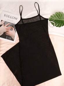 女士性感连衣裙，纯色，薄纱，略微透明，舒适优雅，充满节日气息，适合圣诞之夜和浪漫场合的假日派对礼服。 - 黑色 - 查看 4