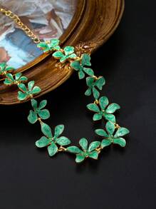 1 pièce Bracelet de cheville en alliage plaqué or 18 carats avec fleur en émail 3D, bijou pour les pieds des dames élégantes inspiré de la peinture à l'huile vintage