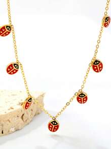 1 pieza Collar de acero inoxidable dorado con forma de escarabajo lindo, accesorio de moda para mujer, estilo bohemio vintage, joya de regalo para fiestas