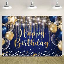 1 Stück glänzender Navy Blau & Königsblau Geburtstags Hintergrund, goldene Polka Dot Luftballons, magische Kuchentisch Dekorationen und Foto Banner