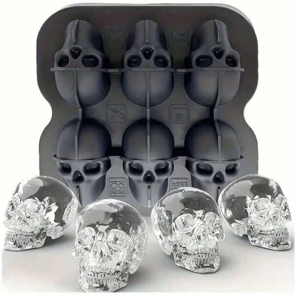 1pc Skull Ice Hockey Mold, Silicone Flexible Ice Cube Tray, Spooky Skull Ice Ball Maker, Easily Release Soft Drinks, Whiskey, Cocktails, Kitchen Accessory