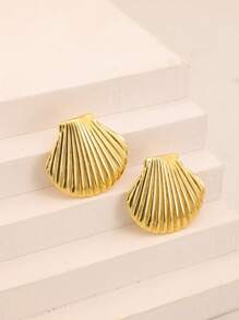 3 Pcs/Set Fashion Shell Pendant Jewelry Set, Ocean Series Stainless Steel Jewelry Set, Beach Necklace Earrings, Stainless Steel Jewelry Including Necklace And Earrings, Suitable For Women's Daily Wear