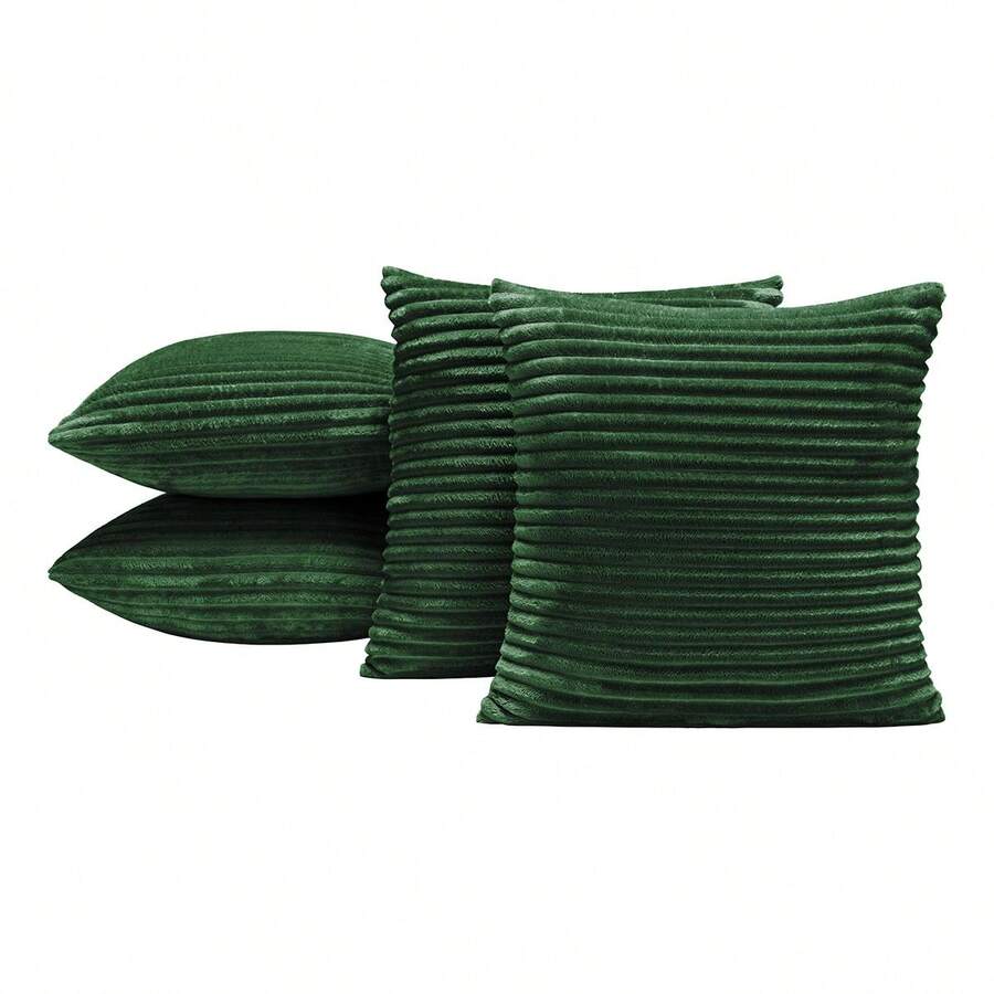 Kit Of 4 Soft Cushion Covers In High Relief Ribbed 45cm X 45cm And 60cm X 30cm With Zipper - Velvet Bariloche - 翠 - 查看 1