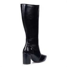 Domidona Bota Social Feminina Elegante Cano Alto Bico Afinado Salto Alto Bloco Confortável e Casual - Preto - Visão 5