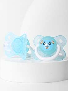 2pcs Baby Animal Pattern Silicone Pacifier, Round & Flat Head, Suitable For 0-1 Year Old Babies, Daytime & Nighttime Use - Multicolor - View 5