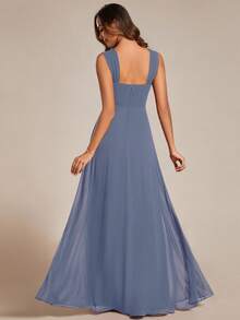 EVERPRETTY Chiffon V Neck Backless Bridesmaid Dress - Dusty Blue - View 2