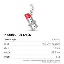 MAGIC CHARMS 1pc 925 Sterling Silver Miniature Lipstick Pendant Charm, DIY Accessory Fits Women Bracelets And Necklaces, Elegant Festival Gift - Silver - View 4